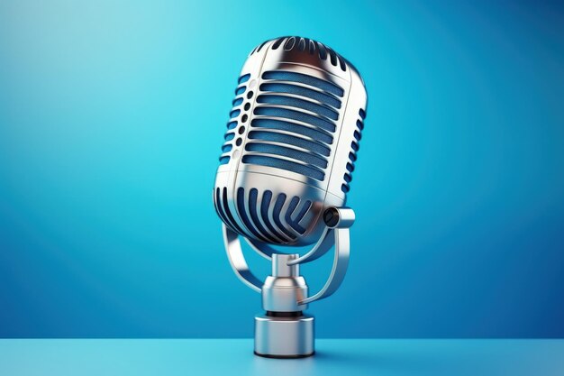 Studio microphone on blue background entertainment and podcasts concept Generative AI