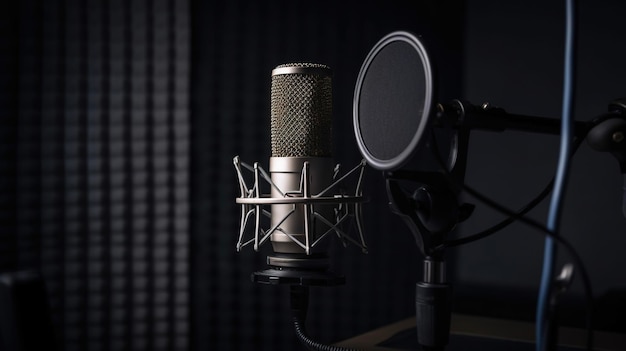 Studio microphone closeup with copy space