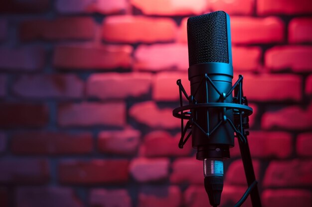 studio microphone gradient color brick wall in the