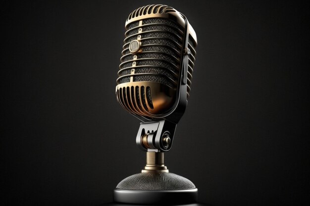 Studio microphone illustration podcast concept black background Generative AI