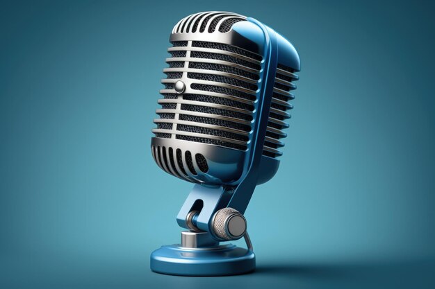 Studio microphone illustration podcast concept blue background Generative AI