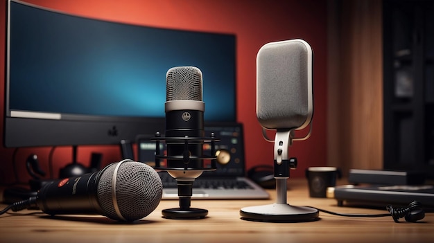 Studio microphone podcast and radio concept Generative AI