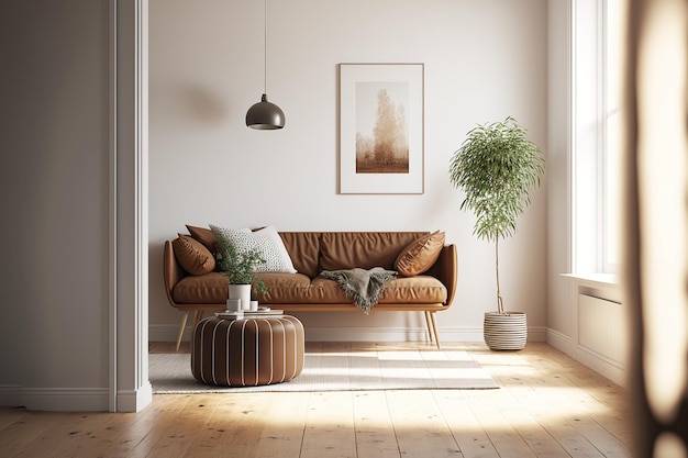 A studio mock up of an interior living room in the Scandinavian design