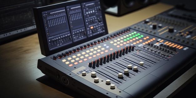 Studio Music Station은 사운드 믹서 제어 전자 장치를 위한 전문 오디오 믹싱 콘솔 장비를 설정합니다.