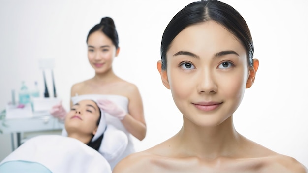 Studio opname van een mooie jonge Aziatische vrouw met schone frisse huid op witte achtergrond gezichtsverzorging faci