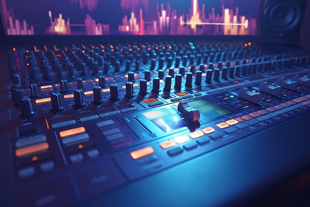 Studio perfection Buttons and sliders on a professional audio mixer
