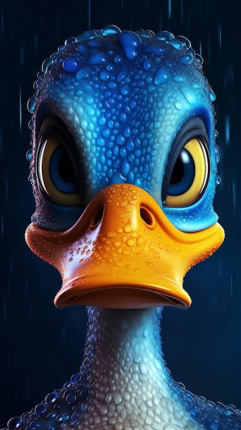 studio photo of a blue anthropomorphic duck