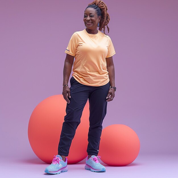 Studio photo of happy middleaged african american woman