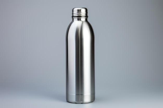 a studio photo of a metal water bottle