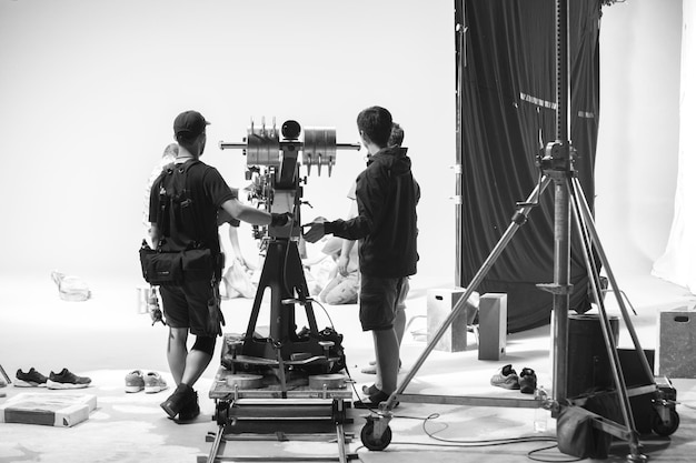 Photo studio photographer shooting advertising video