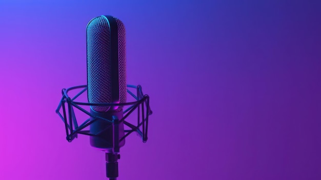 Studio Podcast Microphone on Gradient Neon Background