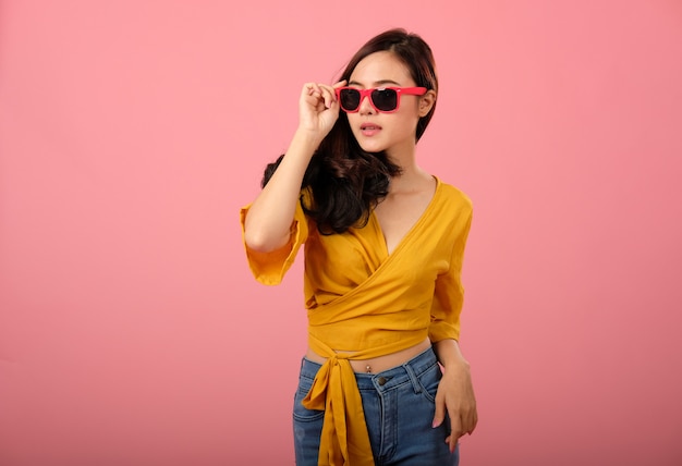 Studio portrait of asian woman in casual clothing,