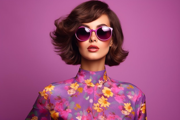 Studio portrait of a beautiful young brunette woman in sunglasses