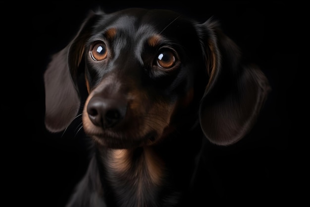 Studio portrait of black dachshund on dark background