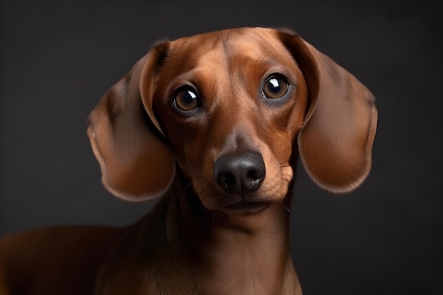 Studio portrait of brown dachshund on dark background