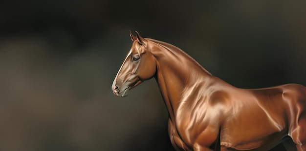 暗い背景の栗色の騎馬のスタジオ肖像画