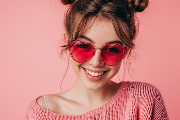 Studio portrait of a cool young woman posing wearing heart shaped love sunglasses