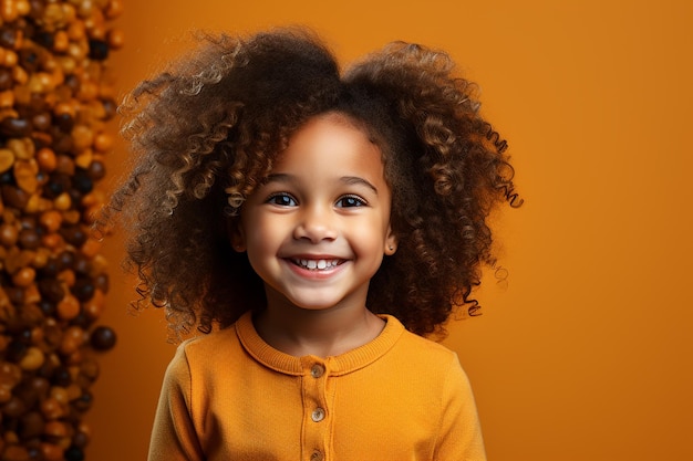 異なる色の背景に立っているかわいいアフリカの女の子のスタジオ ポートレート