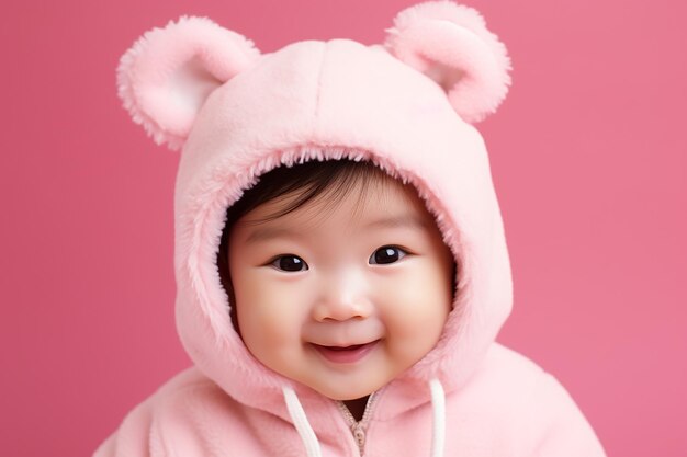 Photo studio portrait of cute little baby infant smiling on different colours background