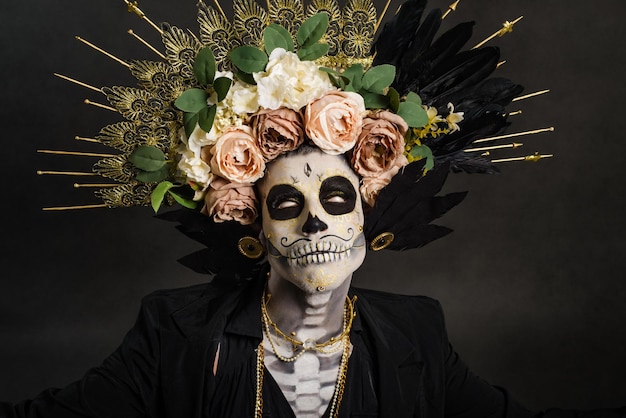 Studio portrait of Drag Queen catrin Makeup for halloween or day of the dead