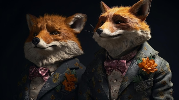 Studio portrait of fat foxes in the clothes Generative ai