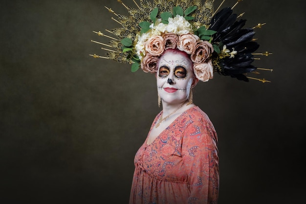 Studio portrait of a girl with catrina makeup