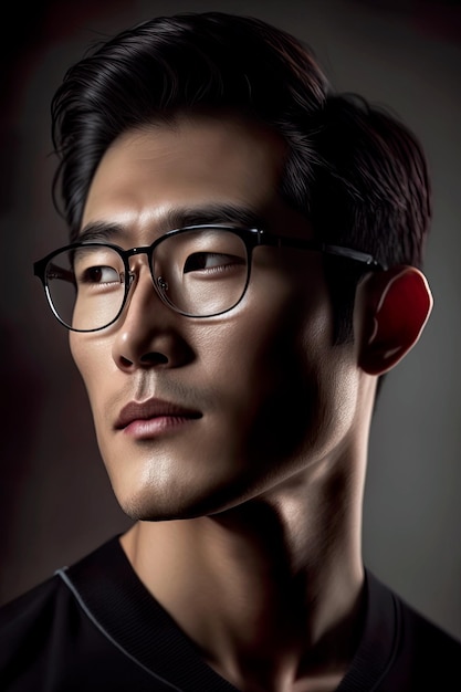 Studio portrait of handsome korean man over dark background Generative AI