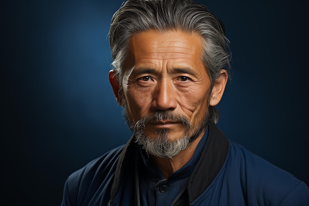 Studio portrait of handsome middle age asian man standing on different colours background