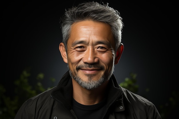 Studio portrait of handsome middle age asian man standing on different colours background