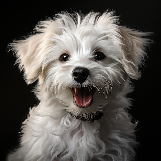 Photo studio portrait of a maltese dog on a black background