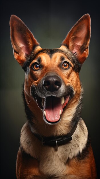 Studio portrait of smiling shepherd dog