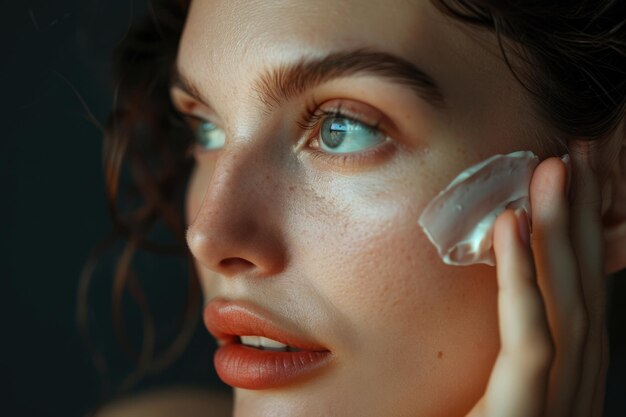 Studio portrait of woman applying cream on face