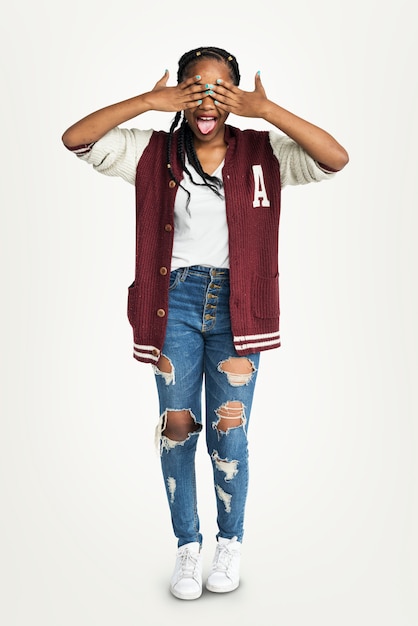 A studio portrait of young african descent woman