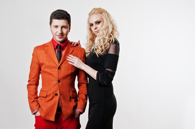 Studio portrait of young stylish beautiful couple in love