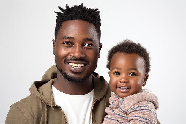 Studio portret van een knappe man die een baby in zijn handen houdt op een verschillende kleur achtergrond