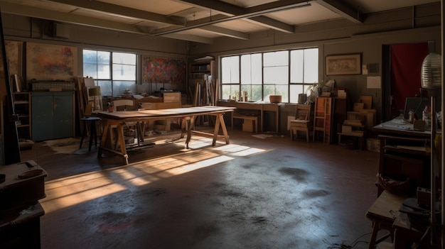 Studio A room or building used for artistic or creator AI generated