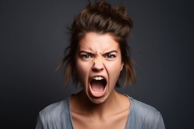 Studio shot of an angry young woman shouting at the camera