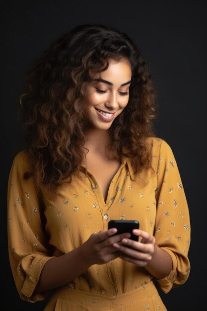 Studio shot of an attractive young woman using her cellphone created with generative ai