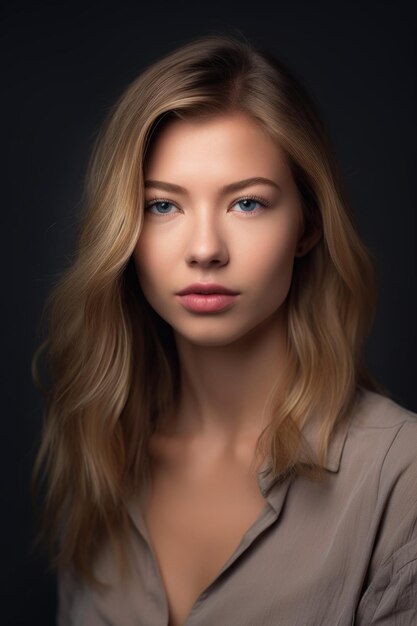 Studio shot of a beautiful young woman posing against a gray background created with generative ai