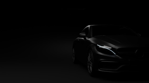 Photo studio shot of black car. 3d illustration