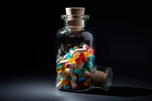 ジェネレーティブAIで作られた薬物で満たされたボトルのスタジオショット