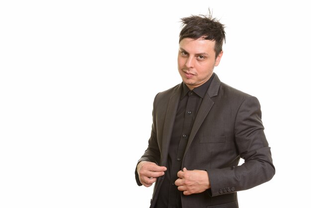 studio shot of caucasian businessman isolated against white