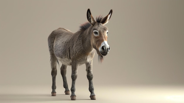 Photo a studio shot of a donkey standing on a beige background the donkey is looking at the camera with a calm expression