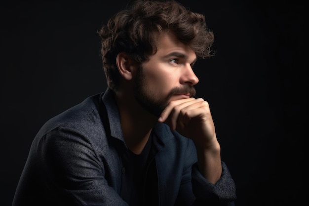 Studio shot of a handsome man looking thoughtful created with generative ai