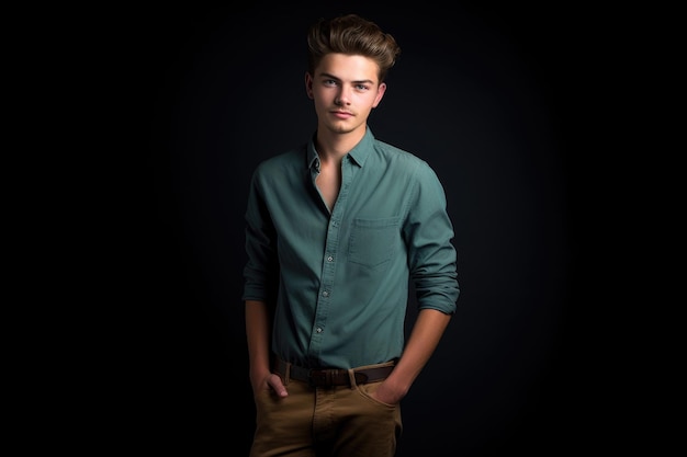 Studio shot of a handsome young man standing with his hands in his pockets