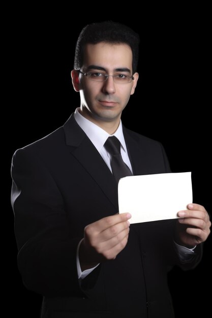 Photo studio shot of a lawyer holding up a blank card