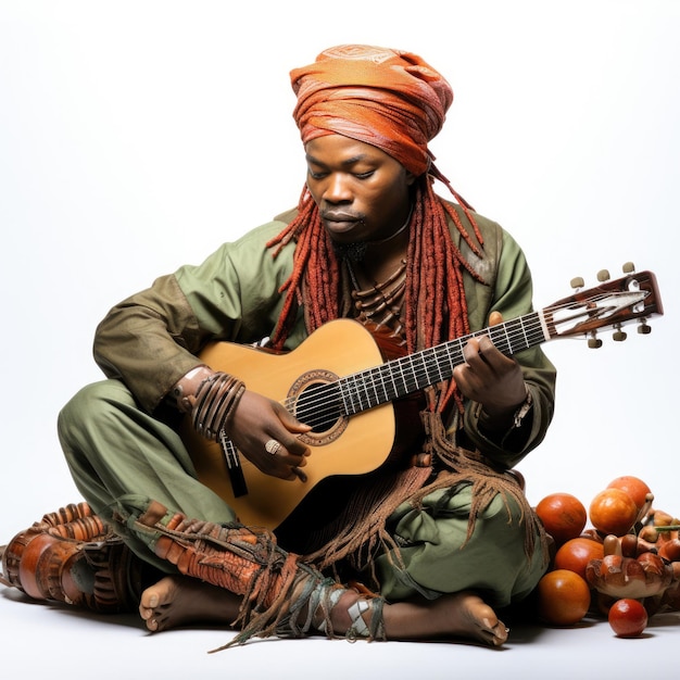 Photo studio shot of malian griot with kora