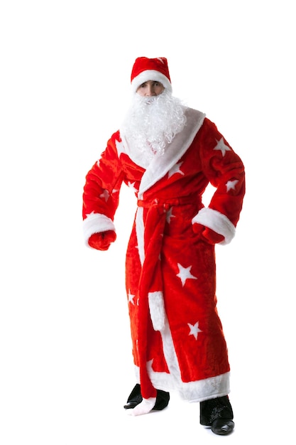 Photo studio shot of man dressed as santa claus