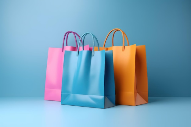 Studio shot of many colored shopping bags in a pastel background Generative AI