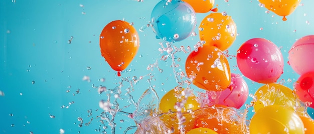 Фото Студийный снимок водяных воздушных шаров на синем фоне